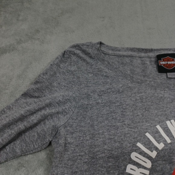 Harley Davidson‎ Shirt Womens Large Gray Rolling Stones Long Sleeve Biker - Picture 2 of 9